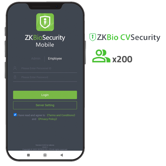 Licencia APP de ZKBio CVSecurity ZK-SOF-BIOCV-MBAPP-200EMP