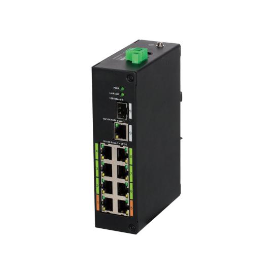 Switch Industrial no gestionable (L2) de 8 puertos ePoE + 1 puerto uplink Gigabit Ethernet + 1 puerto Gigabit Fibra SFP LR2110-8