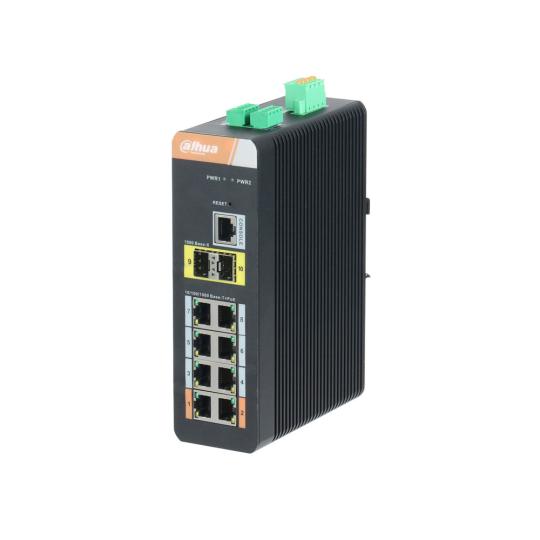 Switch Industrial gestionable PoE (L2) de 8 puertos Gigabit + 2 puertos SFP Gigabit (anillo) PFS4210-8GT-DP-V2