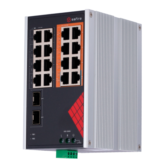 Safire Switch Industrial Alimentación AC y DC  SF-SWI1808HIPOE-GF-AC-130-DIN