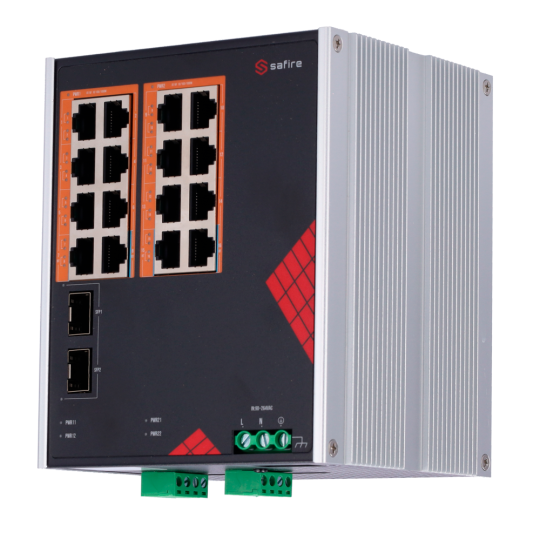 Safire Switch Industrial Alimentación AC y DC  SF-SWI1816HIPOE-GF-AC-260-DIN